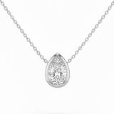 .20ct G SI 14kt White Gold Pear Diamond Bezel Set Pendant Necklace 16+2" Long