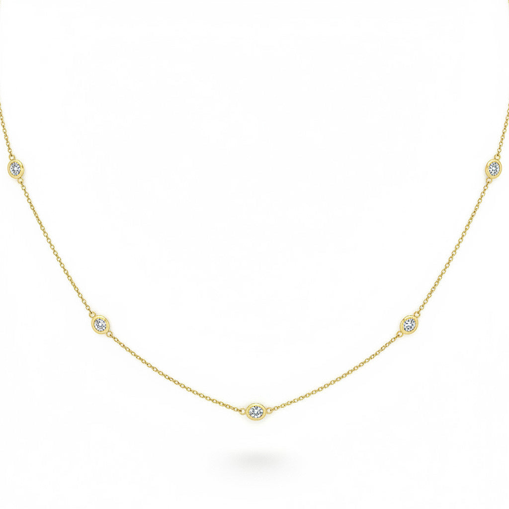 <span style="color:purple">SPECIAL!</span> .38ct G SI 14kt Yellow Gold Oval Diamond Bezel Set Station Pendant Necklace 16+2" Long