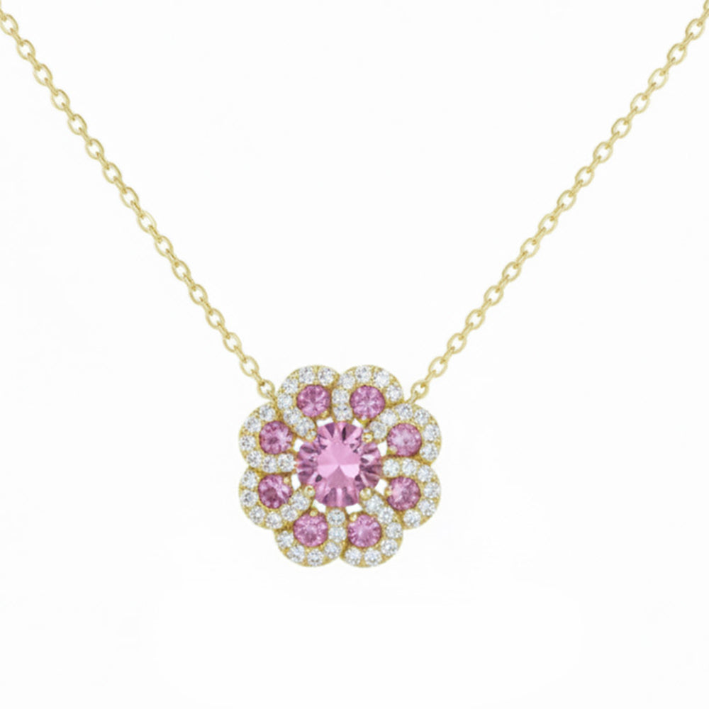 1.10ct G SI 14kt Yellow Gold Diamond & Pink Sapphire Gemstone Pendant Necklace 16+2" Long