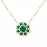.88ct G SI 14kt Yellow Gold Diamond & Emerald Gemstone Pendant Necklace 16+2" Long