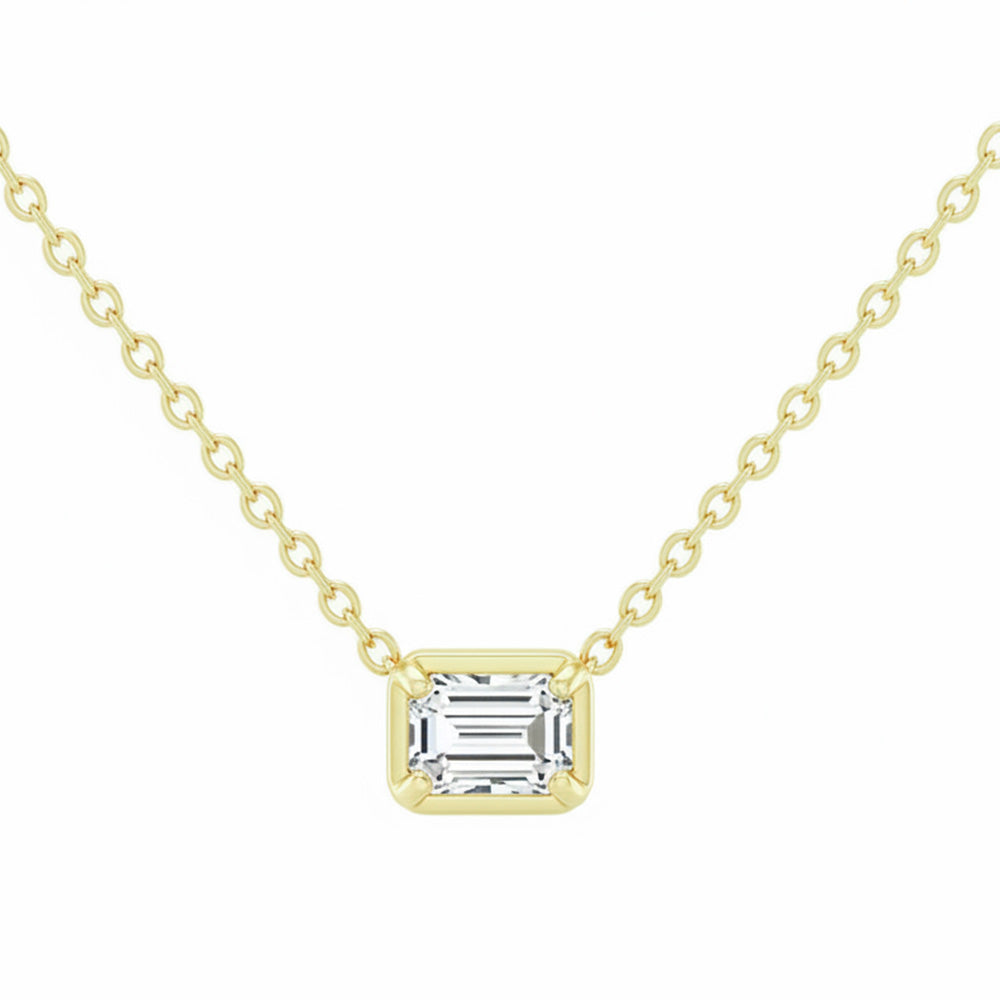 .39ct G SI 14kt Yellow Gold Emerald Cut Diamond Solitaire Pendant Necklace 18" Long