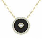 .33ct G SI 14kt Yellow Gold Heart Diamond Onyx Inlay Pendant Necklace 16+2" Long