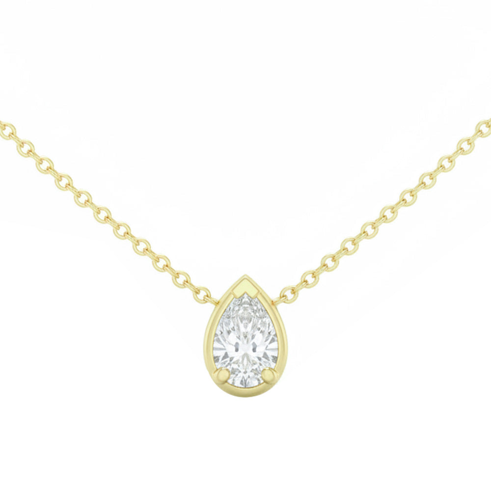 .25ct G SI 14kt Yellow Gold Pear Cut Diamond Solitaire Pendant Necklace 16+2" Long
