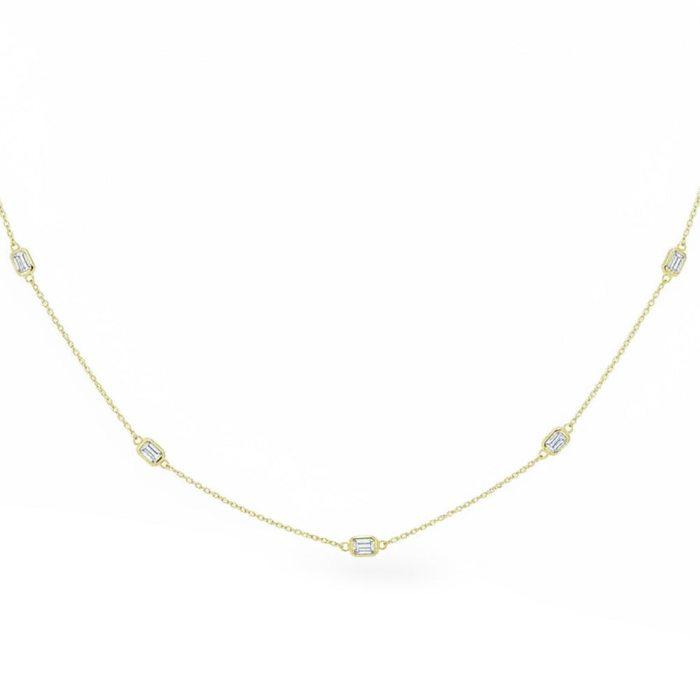 .53ct G SI 14kt Yellow Gold Bezel Set Emerald Cut Diamond Station Pendant Necklace 16+2" Long