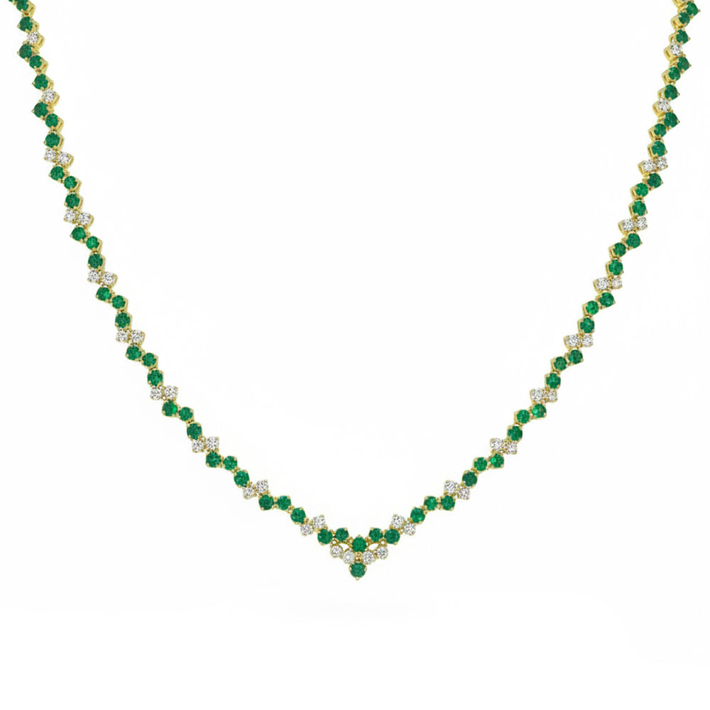 3.59ct G SI 14kt Yellow Gold Diamond & Emerald Gemstone Necklace 16" Long