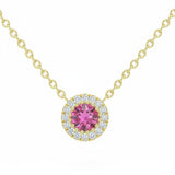 .20ct G SI 14kt Yellow Gold Halo Diamond & Pink Sapphire Gemstone Solitaire Pendant Necklace 18" Long