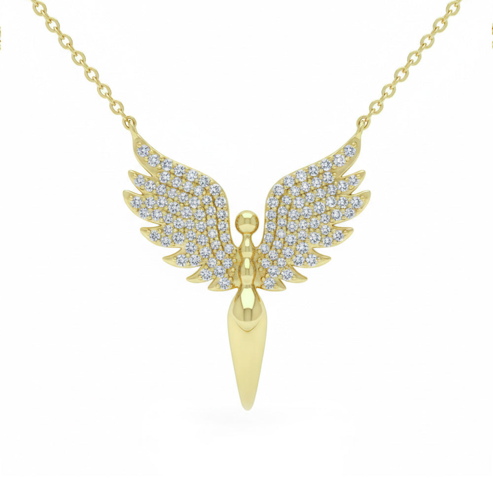  .21ct G SI 14kt Yellow Gold Diamond Angel Wings Pendant Necklace 18" Long