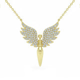  .21ct G SI 14kt Yellow Gold Diamond Angel Wings Pendant Necklace 18" Long