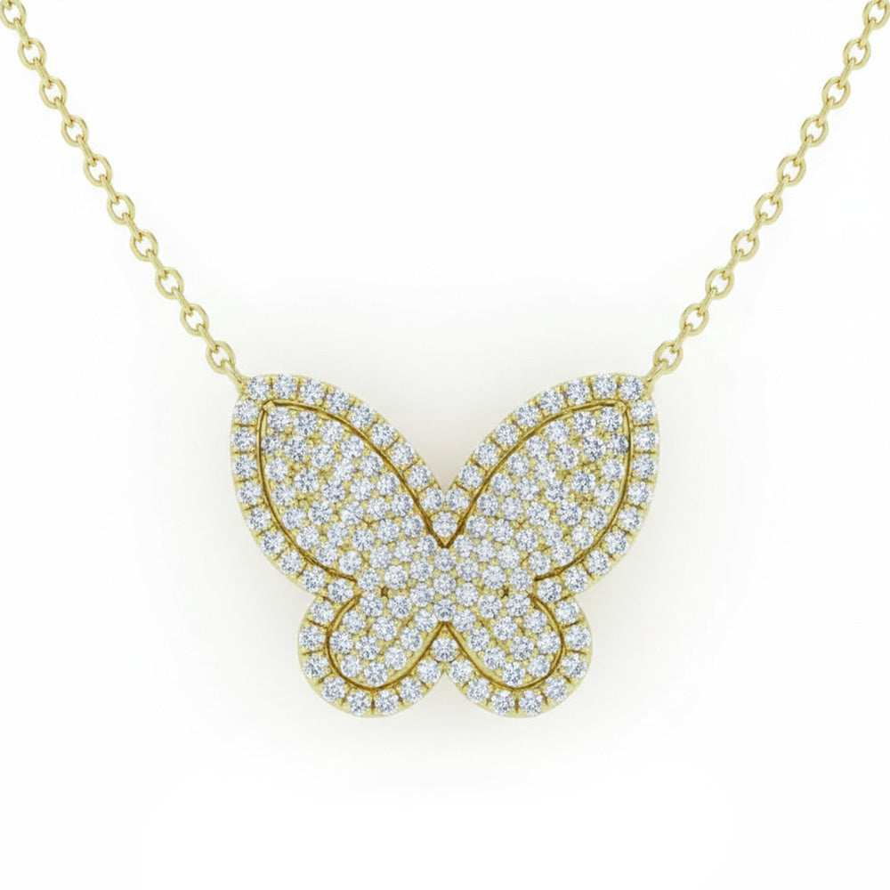 .25ct G SI 14kt Yellow Gold Diamond Butterfly Pendant Necklace 18" Long