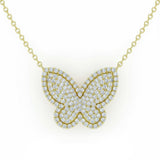 .25ct G SI 14kt Yellow Gold Diamond Butterfly Pendant Necklace 18" Long