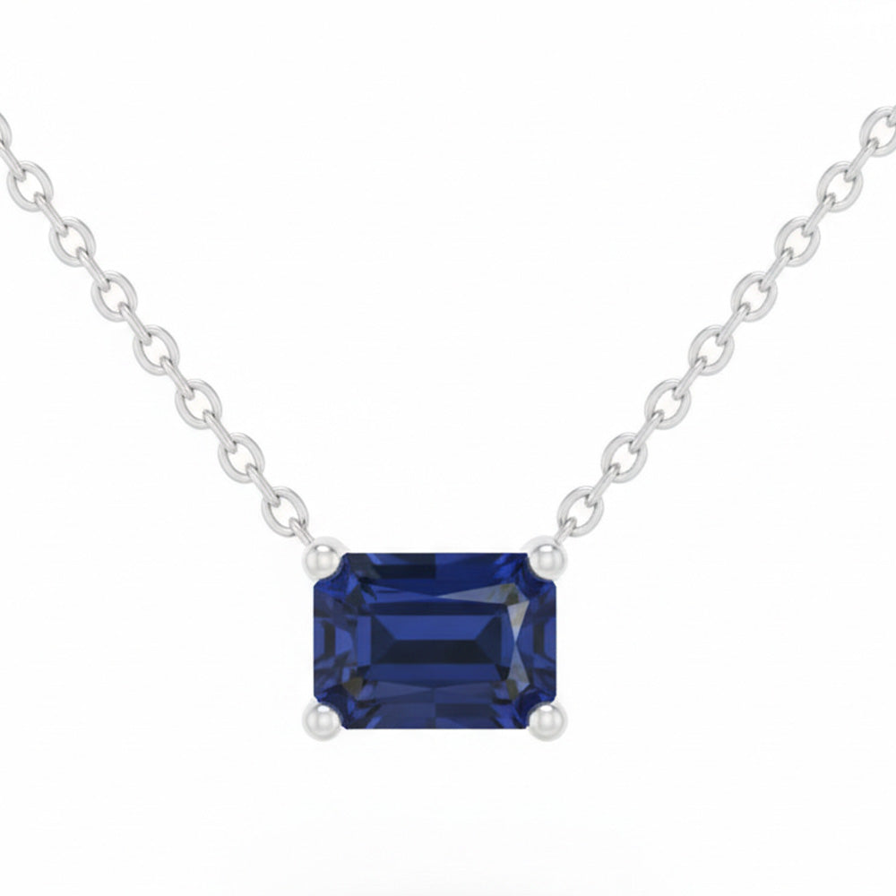1.52ct G SI 14kt White Gold Blue Sapphire Gemstone Soliaire Pendant Necklace 18" Long