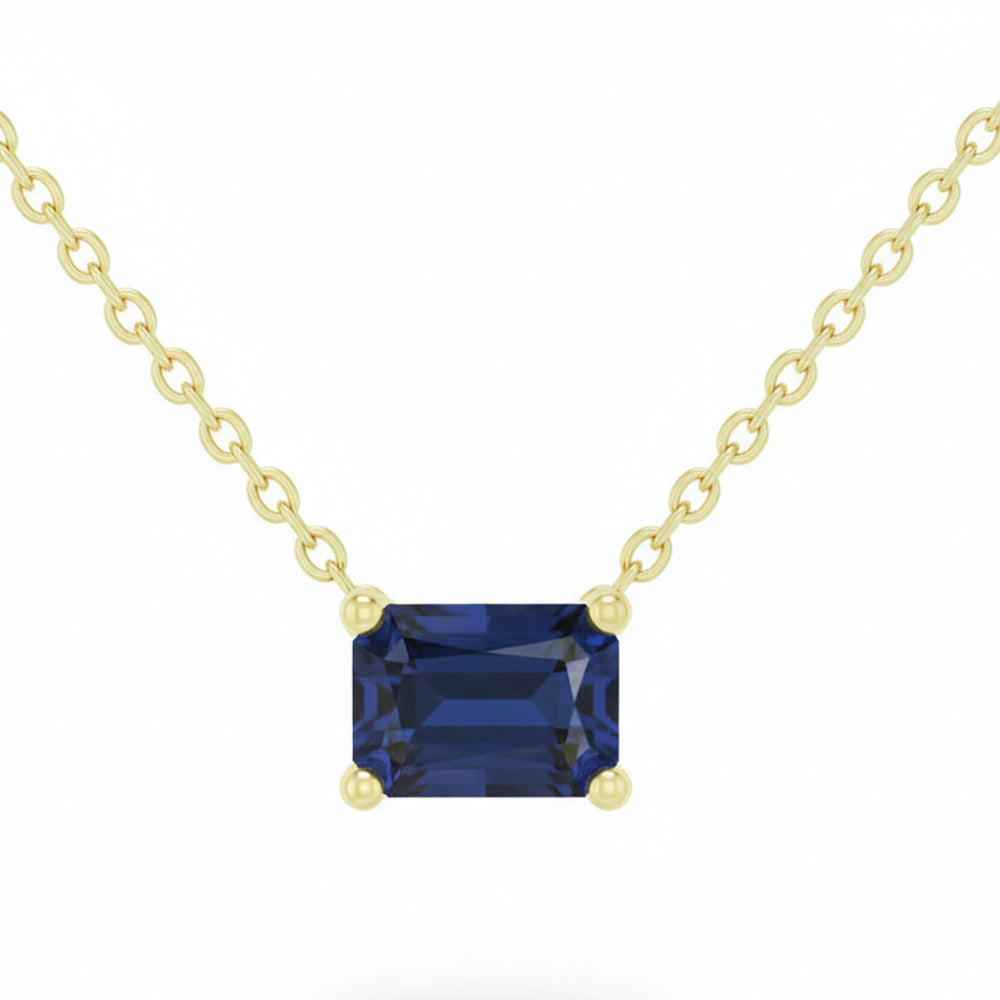 1.58ct G SI 14kt Yellow Gold Blue Sapphire Gemstone Solitaire Pendant Necklace 18" Long