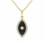 .13ct G SI 14kt Yellow Gold Diamond & Black Onyx Evil Eye Pendant Necklace 18" Long