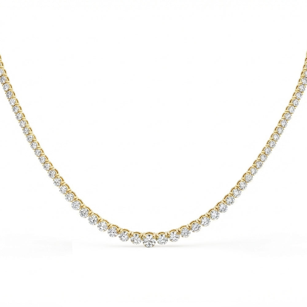 4.08ct G SI 14kt Yellow Gold Round Diamond Graduated Tennis Necklace 16" Long