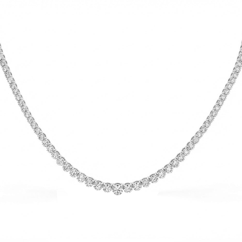 3.99ct G SI 14kt White Gold Round Diamond Graduated Tennis Necklace 16" Long