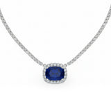 8.64ct G SI 14kt White Gold Diamond & Blue Sapphire Gemstone Necklace 16" Long