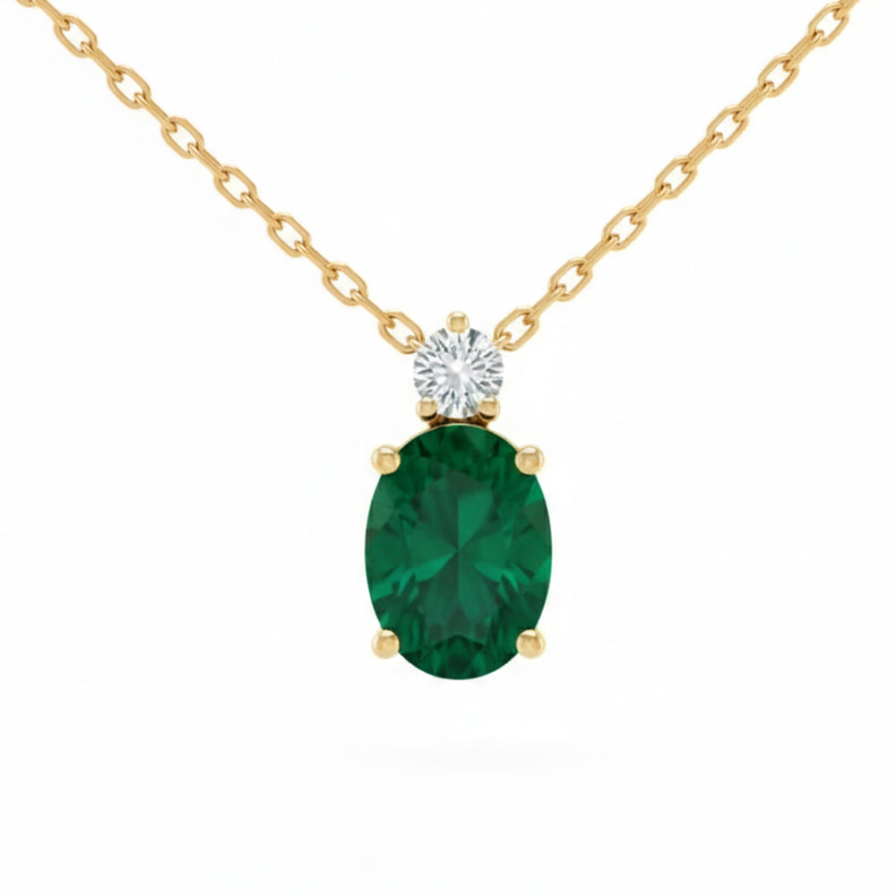 .83ct G SI 14kt Yellow Gold Diamond & Emerald Gemstone Pendant Necklace 18" Long