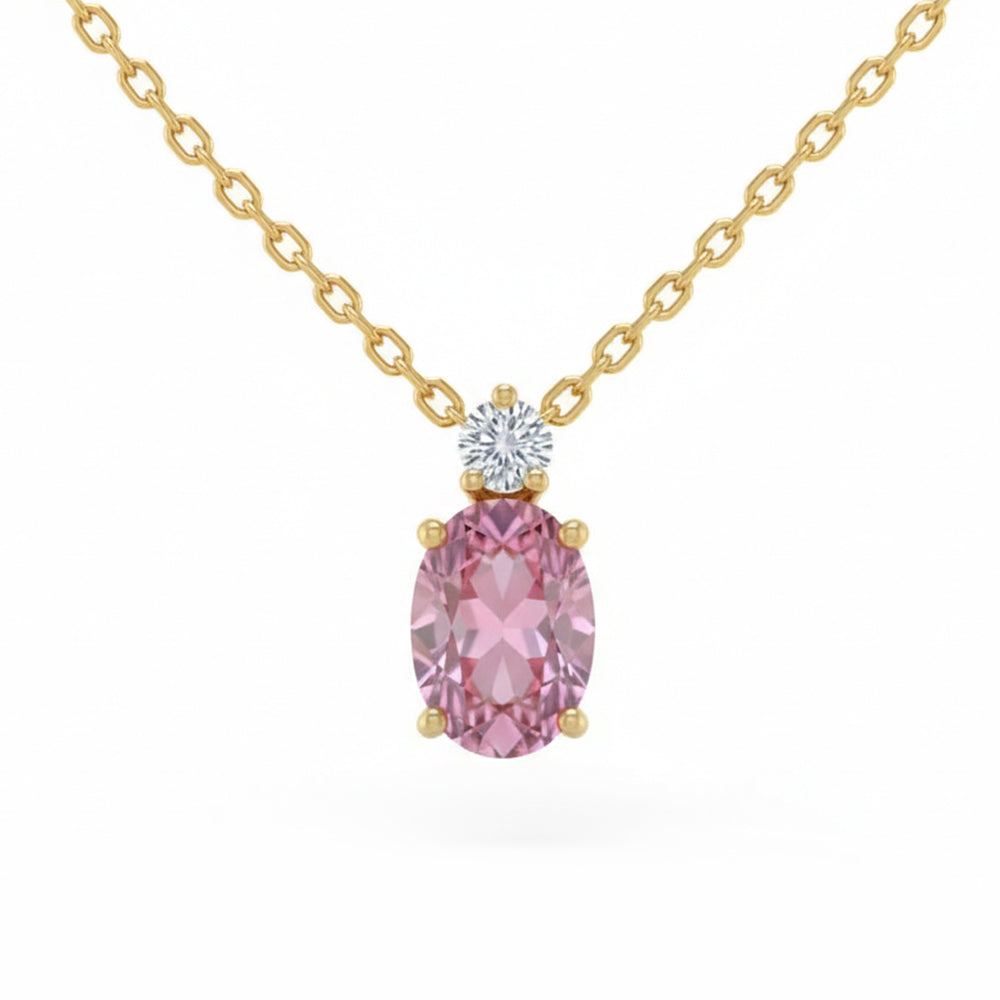 1.02ct G SI 14kt Yellow Gold Diamond & Pink Sapphire Gemstone Pendant Necklace 18" Long