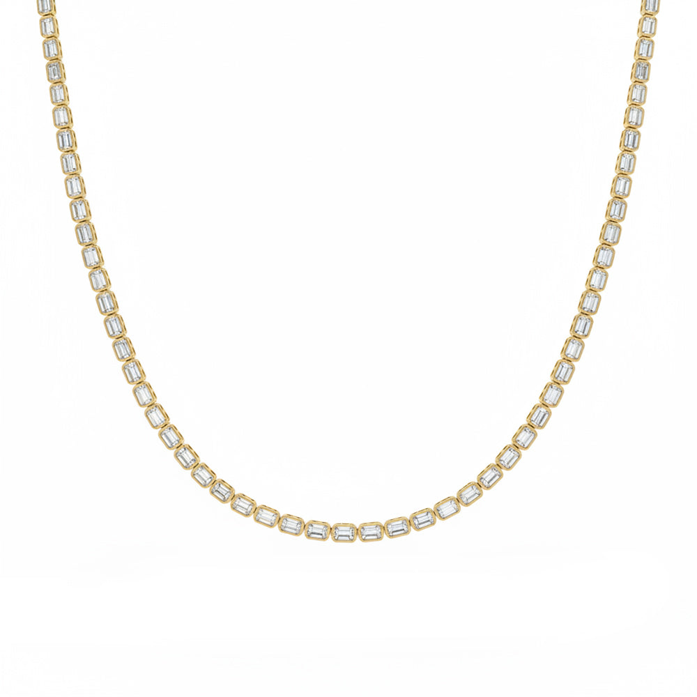 5.23ct G SI 14kt Yellow Gold Emerald Cut Diamond Bezel Set Tennis Necklace 16" Long