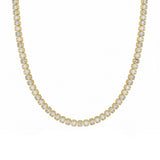 6.45ct G SI 14kt Yellow Gold Emerald Diamond Bezel Set Tennis Necklace 16" Long
