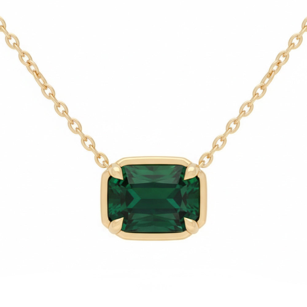 <span style="color:purple">SPECIAL!</span> 1.10ct 14kt Yellow Gold Emerald Gemstone Pendant Necklace 16+2" Ext Long