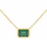 1.20ct G SI 14kt Yellow Gold Emerald Gemstone Bezel Set Pendant Necklace 18" Long