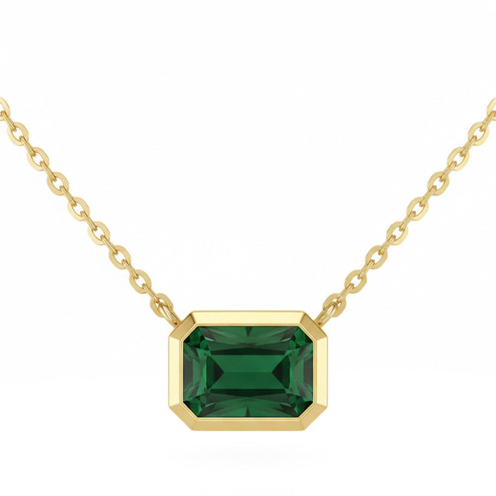 1.66ct G SI 14kt Yellow Gold Emerald Gemstone Bezel Pendant Necklace 18" Long