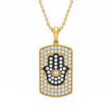 .98ct G SI 14kt Yellow Gold Diamond Hamsa Pave Set Dog Tag Pendant Necklace 18" Long