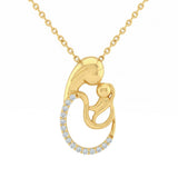 .08ct G SI 14kt Yellow Gold Diamond Modern Mother & Child Pendant Necklace 18" Long