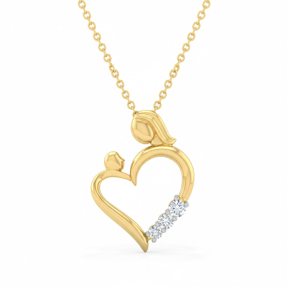 .05ct G SI 14kt Yellow Gold Diamond Mother & Child Heart Pendant Necklace 18" Long