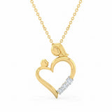 .05ct G SI 14kt Yellow Gold Diamond Mother & Child Heart Pendant Necklace 18" Long