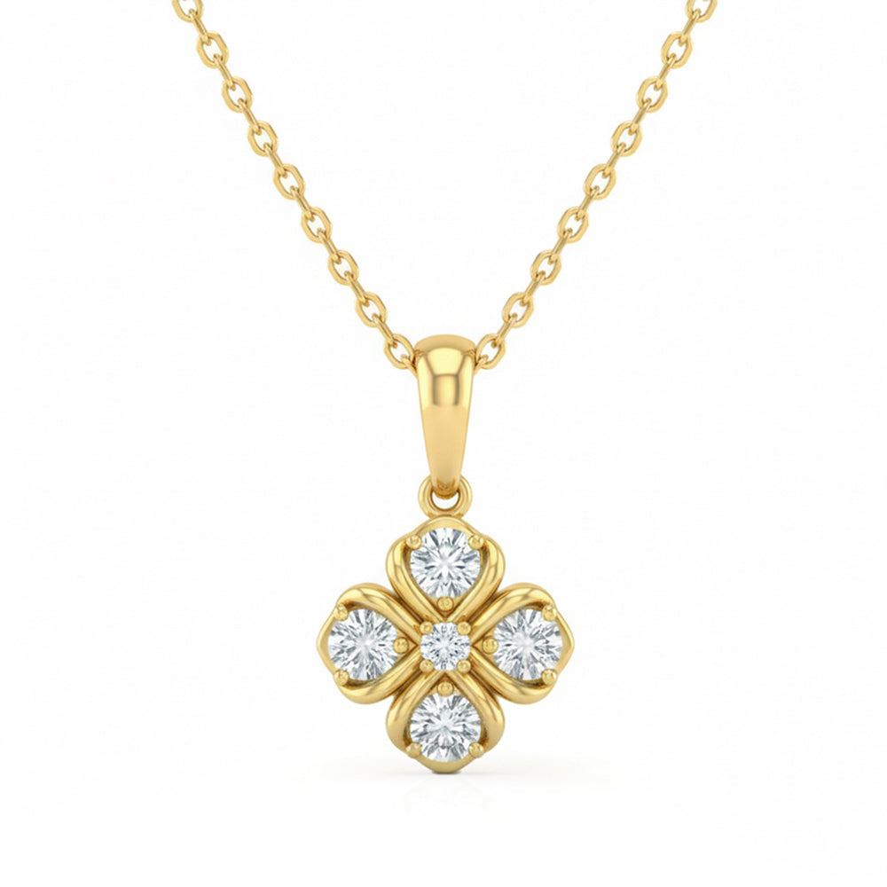 .25ct G SI 14kt Yellow Gold Diamond Modern Flower Pendant Necklace 18" Long