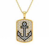 .98ct G SI 14kt Yellow Gold Diamond Pave Anchor Dog Tag Pendant Necklace 18" Long