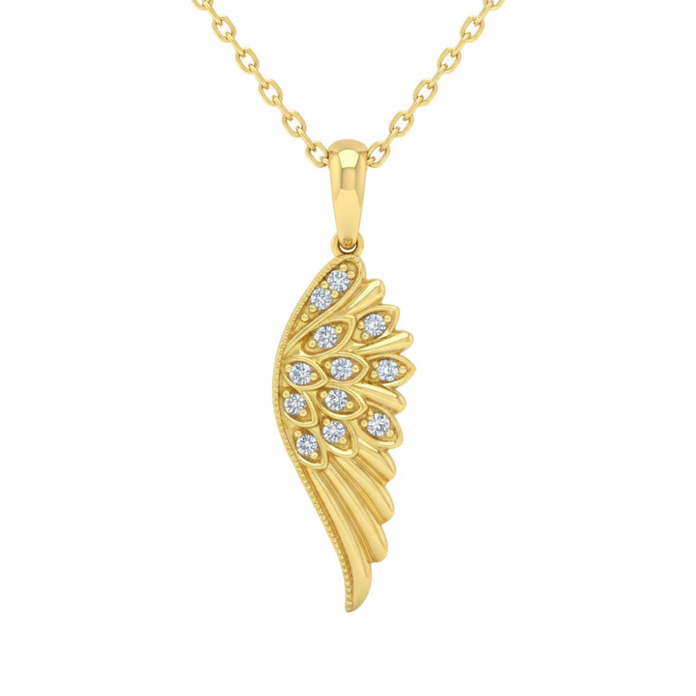 .09ct G SI 14kt Yellow Gold Diamond Angel Wing Pendant Necklace 18" Long