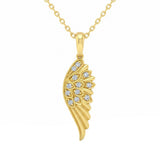 .09ct G SI 14kt Yellow Gold Diamond Angel Wing Pendant Necklace 18" Long