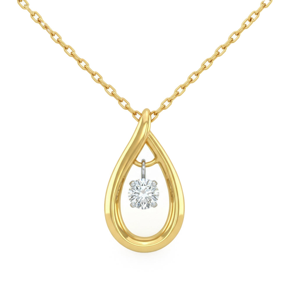 .15ct G SI 14kt Yellow Gold Diamond Pear Shape Dazzling Diamond Teardrop Pendant Necklace 18" Long