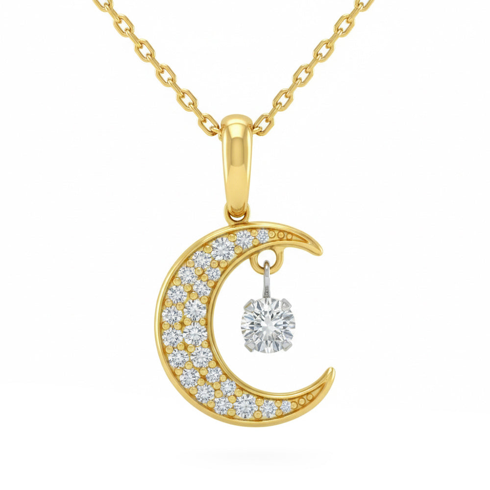 .34ct G SI 14kt Yellow Gold Diamond Moon Shape Pendant Necklace 18" Long