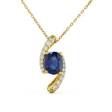 2.33ct G SI 14kt Yellow Gold Diamond & Blue Sapphire Gemstone Pendant Necklace 18" Long