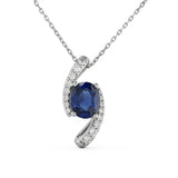 1.96ct G SI 14kt White Gold Diamond & Blue Sapphire Gemstone Pendant Necklace 18" Long