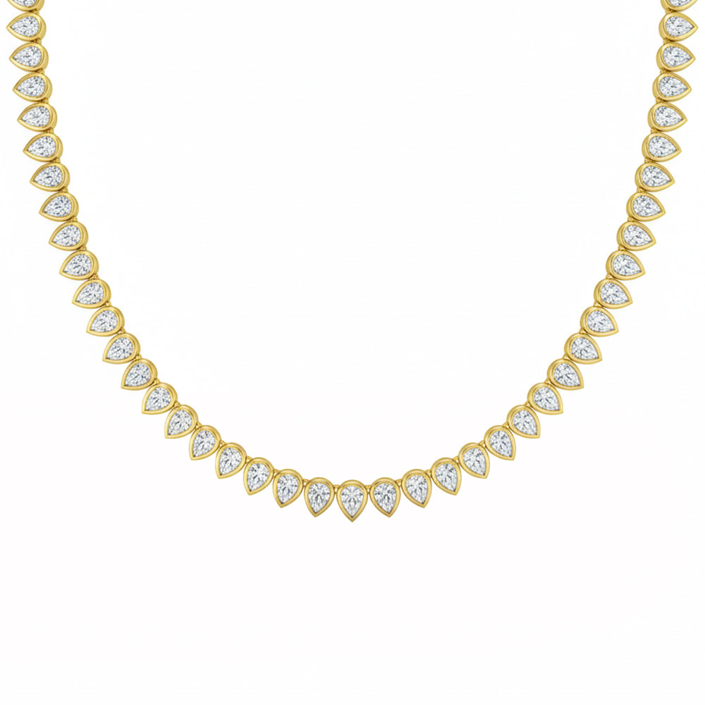 6.97ct G SI 14kt Yellow Gold Pear Diamond Bezel Set Tennis Necklace 16" Long