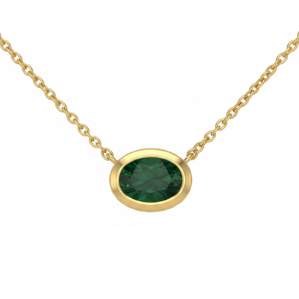 .75ct G SI 14kt Yellow Gold Oval Cut Emerald Bezel Set Pendant Necklace 16+2" Long