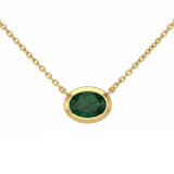 .75ct G SI 14kt Yellow Gold Oval Cut Emerald Bezel Set Pendant Necklace 16+2" Long