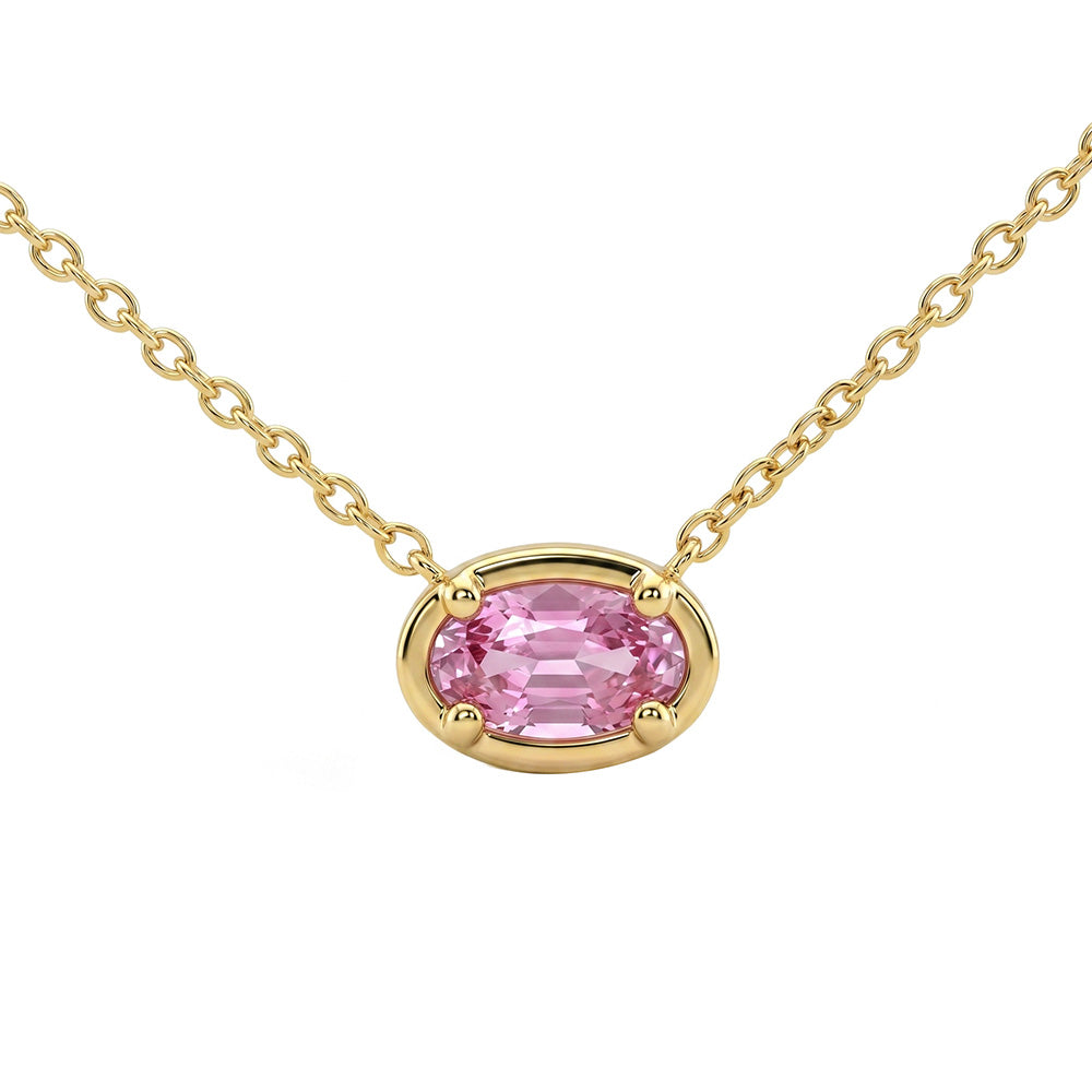 <span style="color:purple">SPECIAL!</span> .28ct G SI 14kt Yellow Gold Bezel Set Pink Sapphire Gemstone Pendant Necklace 16 + 2" Long