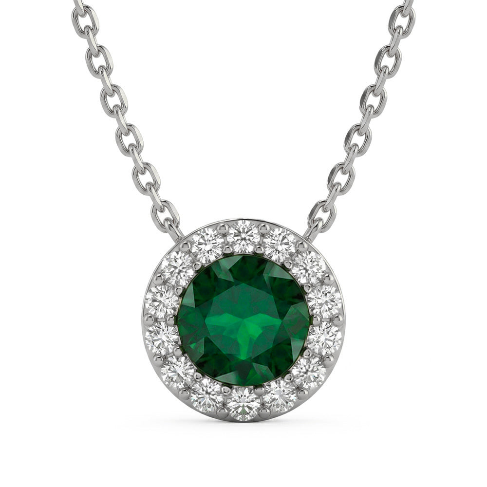 .31ct G SI 14kt White Gold Diamond & Emerald Gemstone Pendant 18" Long