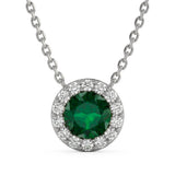 .31ct G SI 14kt White Gold Diamond & Emerald Gemstone Pendant 18" Long