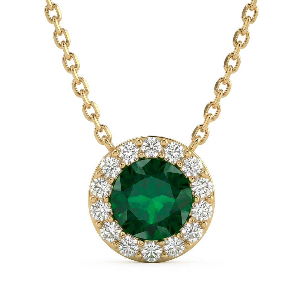 .33ct G SI 14kt Yellow Gold Diamond & Emerald Gemstone Pendant 18" Long