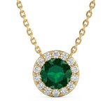 .33ct G SI 14kt Yellow Gold Diamond & Emerald Gemstone Pendant 18" Long