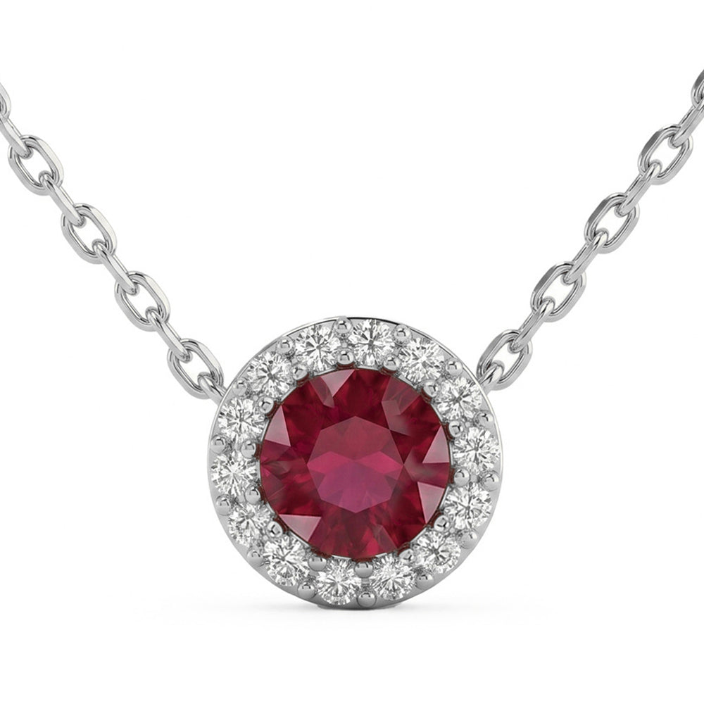 .42ct G SI 14kt White Gold Diamond & Ruby Gemstone Pendant 18" Long
