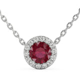 .42ct G SI 14kt White Gold Diamond & Ruby Gemstone Pendant 18" Long