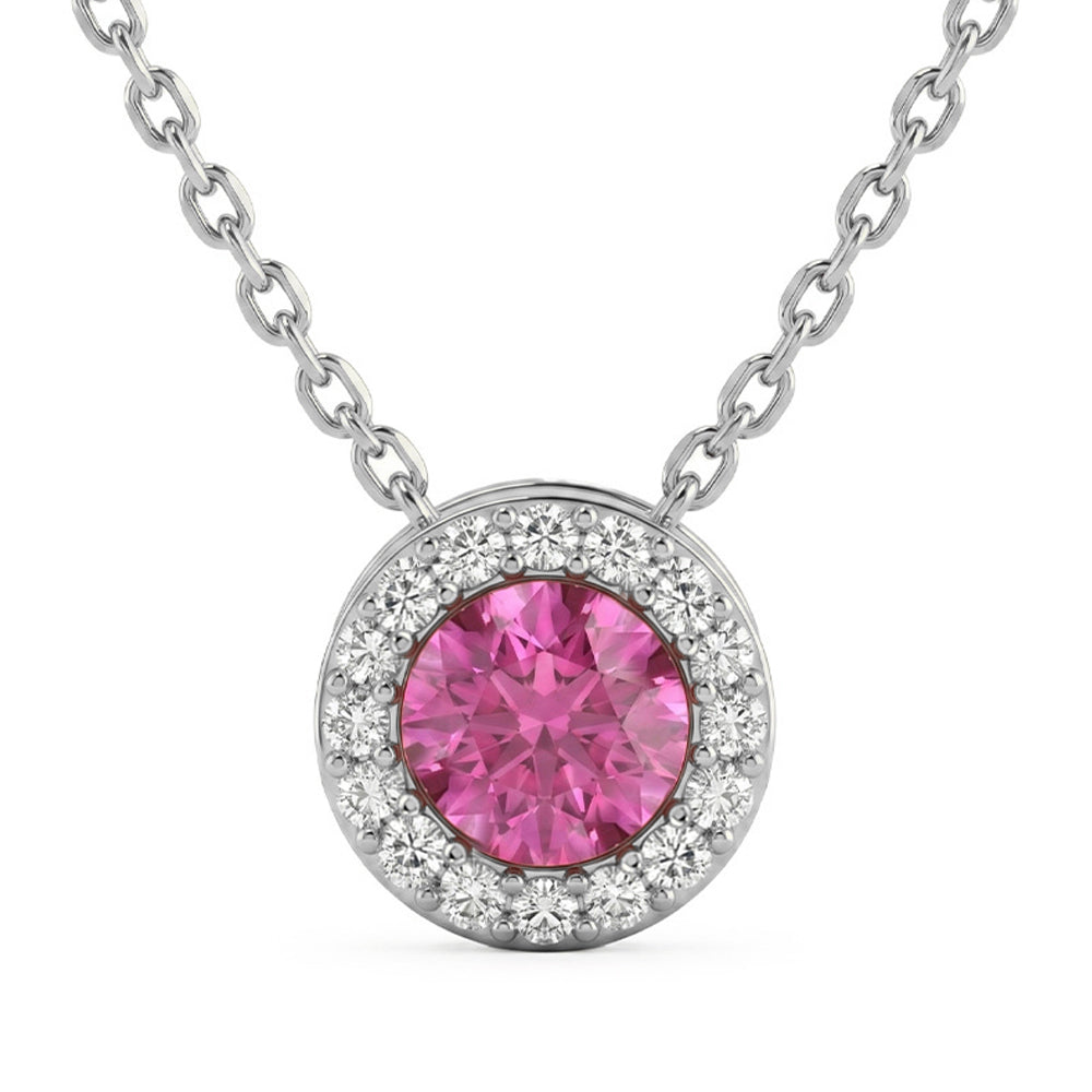 .41ct G SI 14kt White Gold Diamond & Pink Sapphire Gemstone Pendant 18" Long